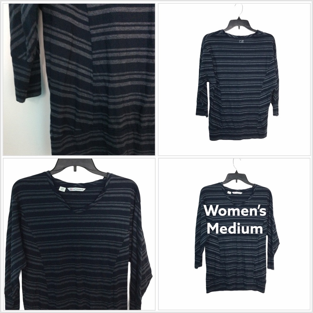 🆕 Women’s Cutter & Buck M Medium 8 - 10 Golf Shirt Stripes Navy Heather Blue